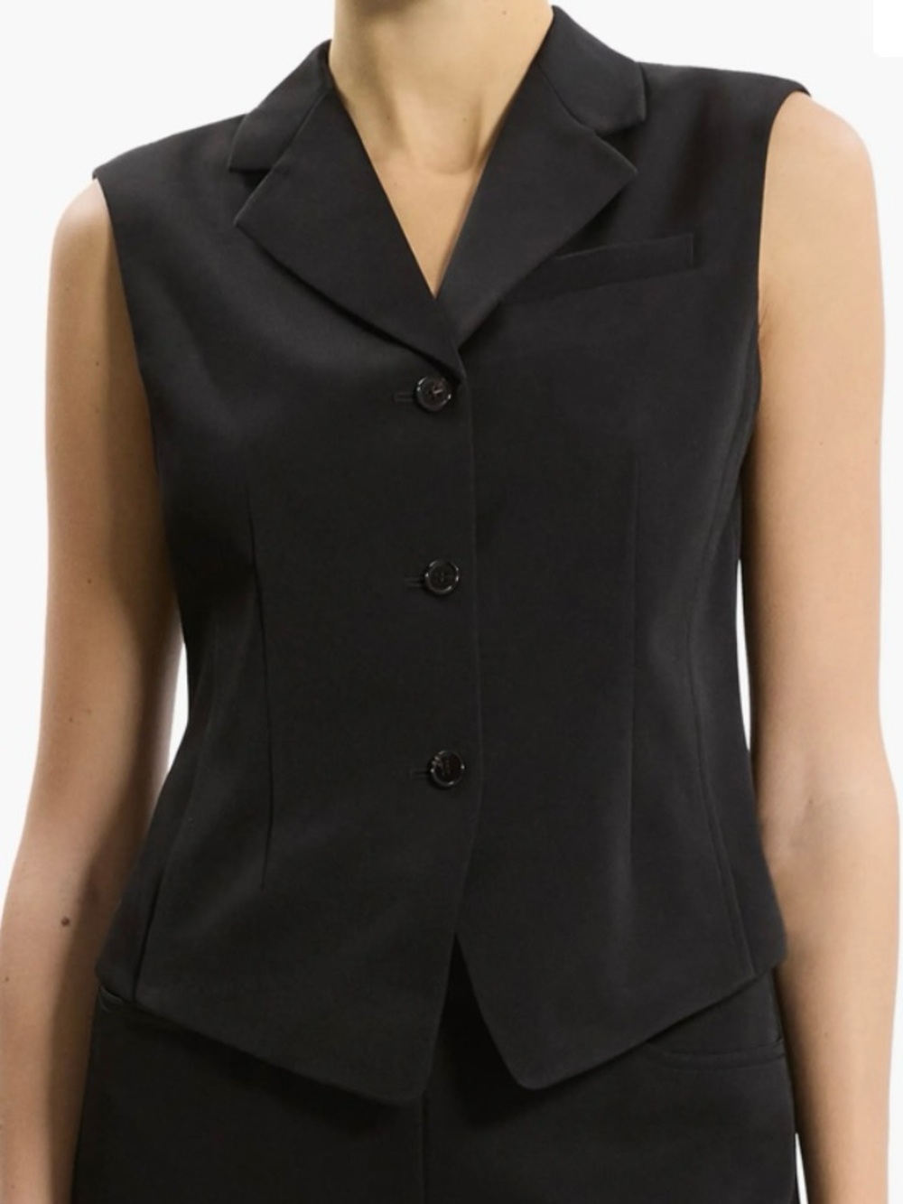NEW THEORY Sleeveless Black Button-Front Satin Vest Size 2